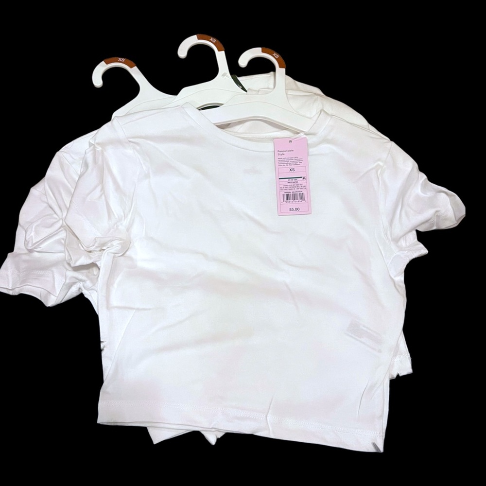 3-pk NEW Wild Fable Women's Short Sleeve Cropped T-Shirt Solid White Size XS
